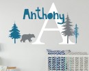 Trees and Bear With Name Nursery Wall Decals